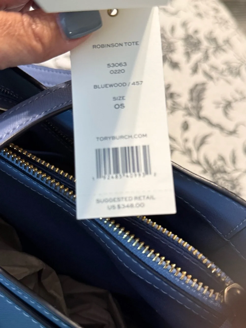 Tory Burch Periwinkle Leather Robinson Tote with Gold Logo Charm